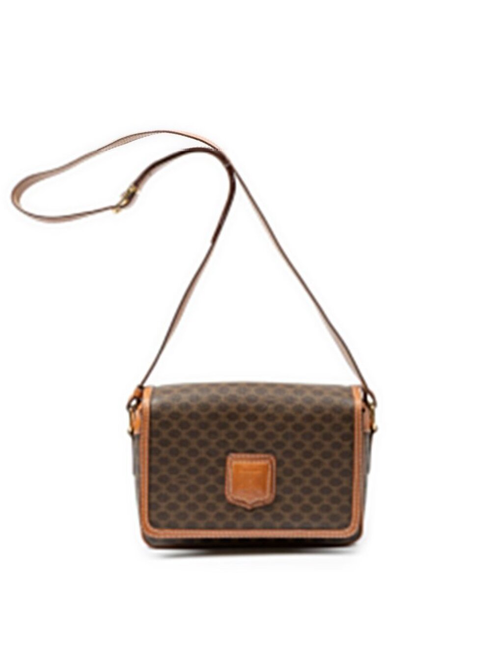Celine Flap Cross Belt Bag Brown Macadam Canvas